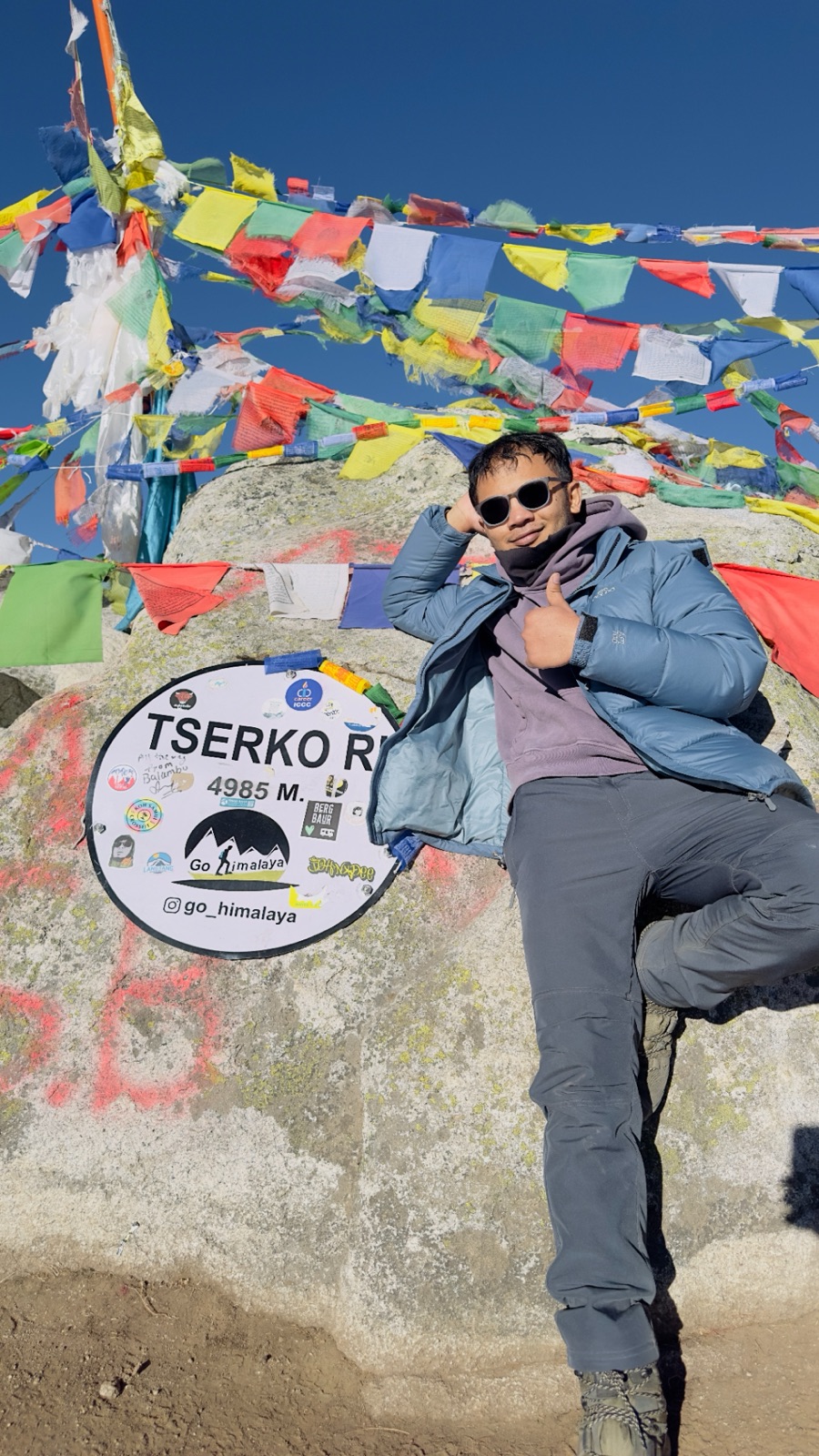 At the Tserko Ri summit sign, Langtang